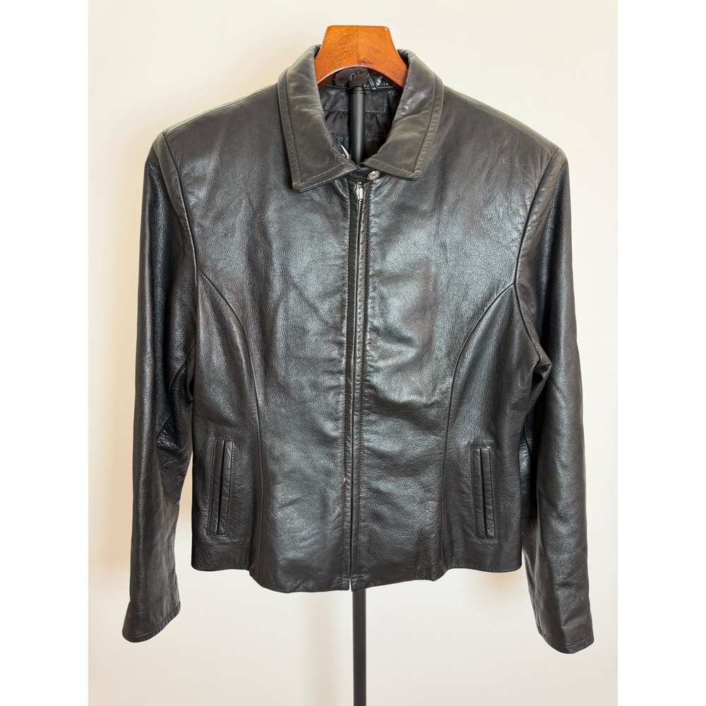 Maxima Wilsons The Leather Experts Black Zip Front Leather Jacket Womens Medium